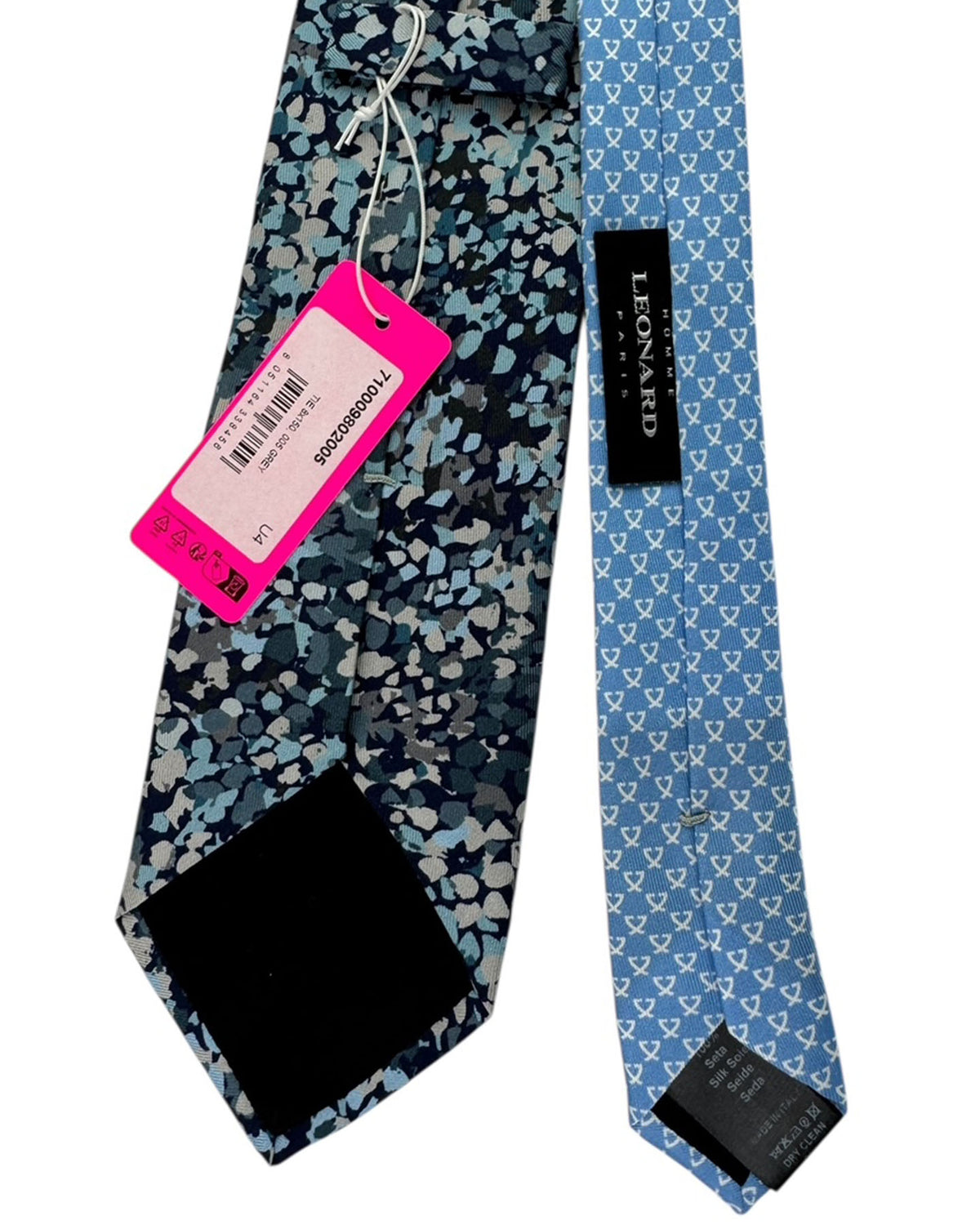 Leonard Paris Silk Tie Gray Light Blue Abstract Floral