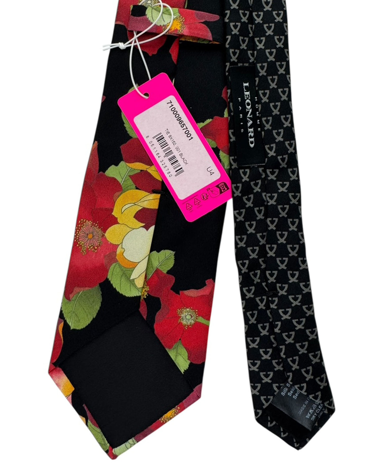 Leonard Paris Silk Tie Black Bold Poppy Floral
