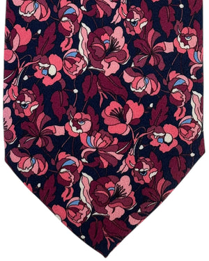 Leonard Paris Silk Tie Black and Maroon Dense Floral Garden