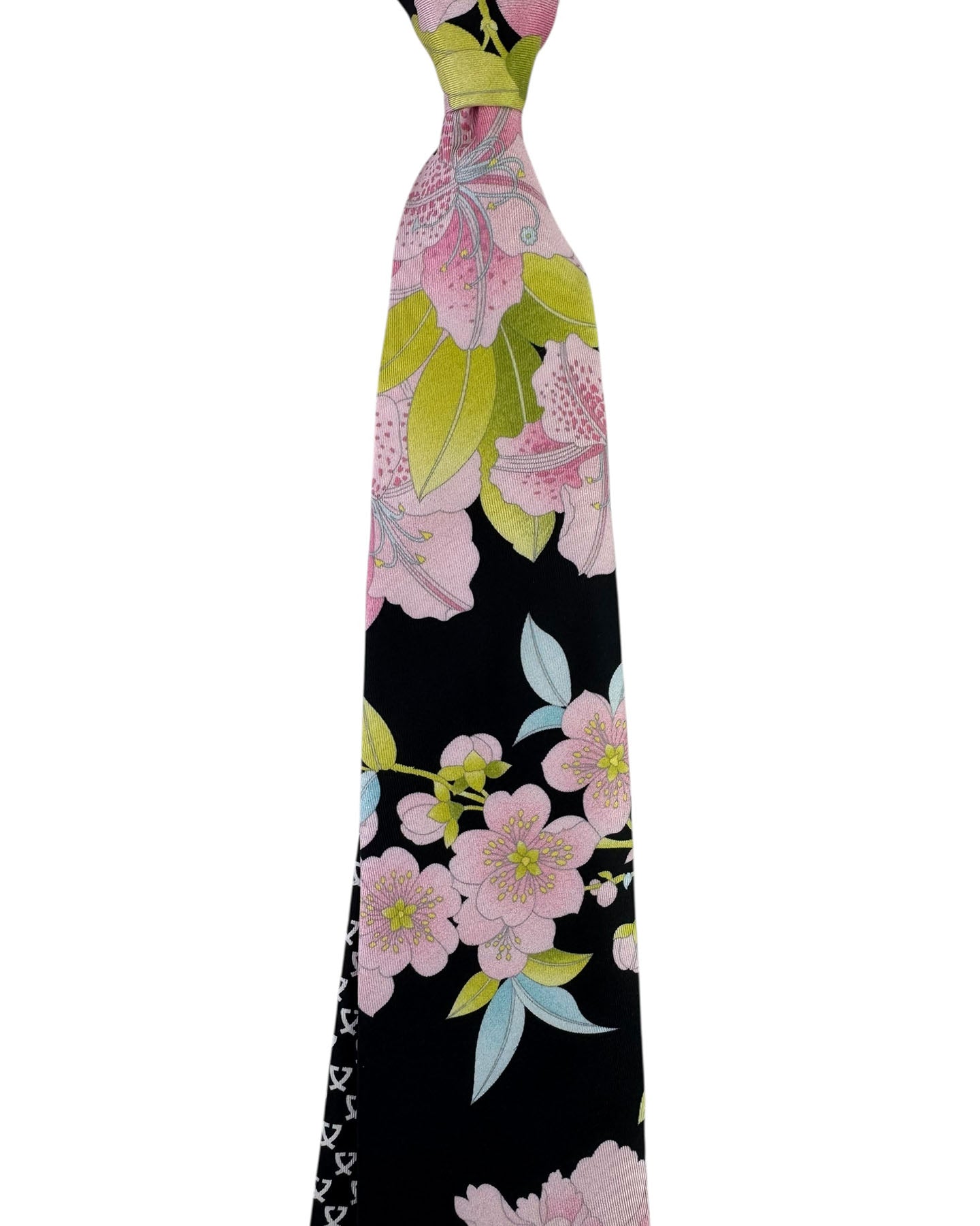 Leonard Paris Silk Tie Black Pink Blue Peony Floral