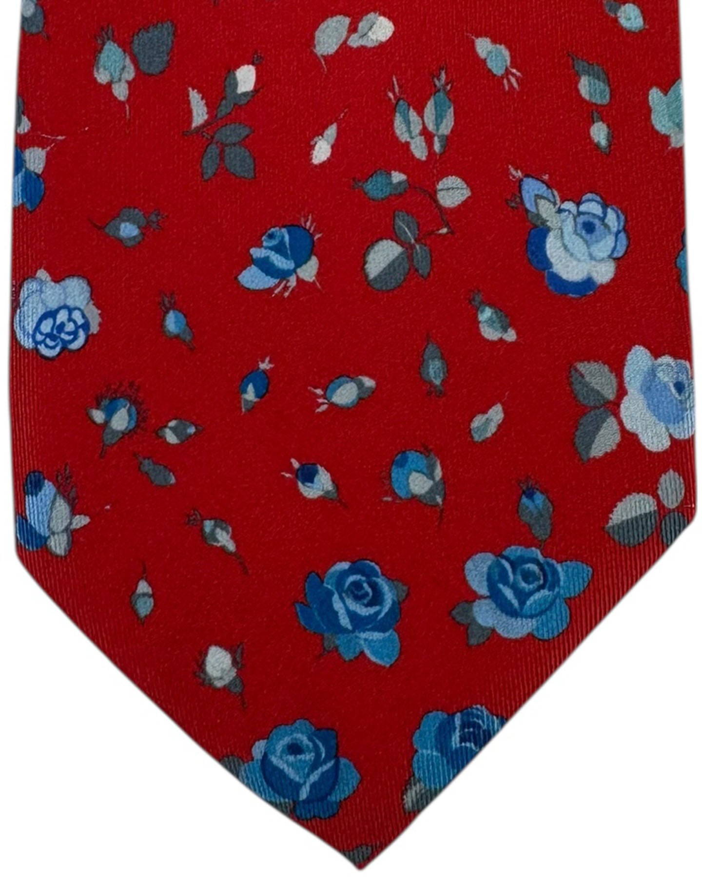 Leonard Paris Silk Tie Red Blue Rose Scatter Pattern