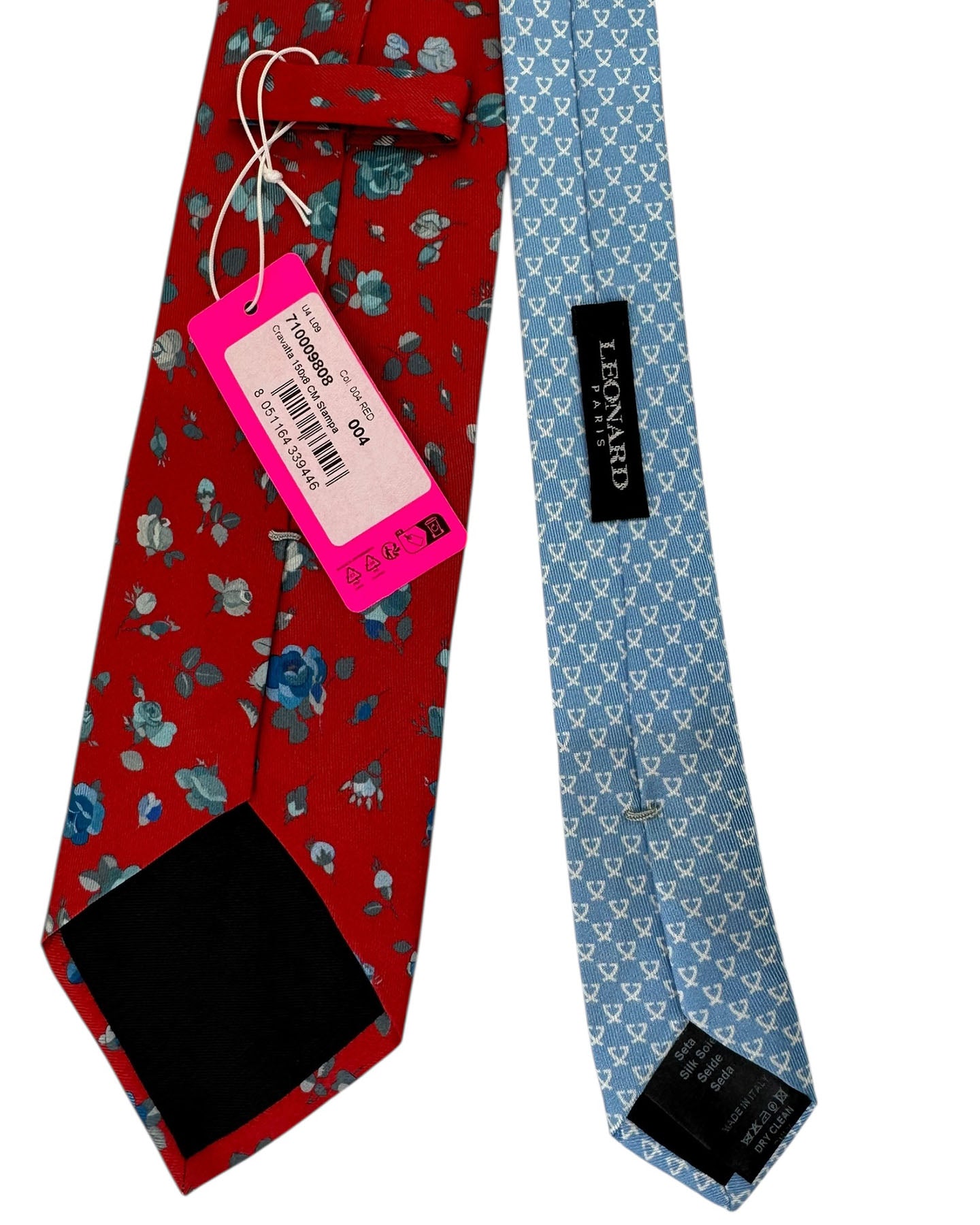Leonard Paris Silk Tie Red Blue Rose Scatter Pattern