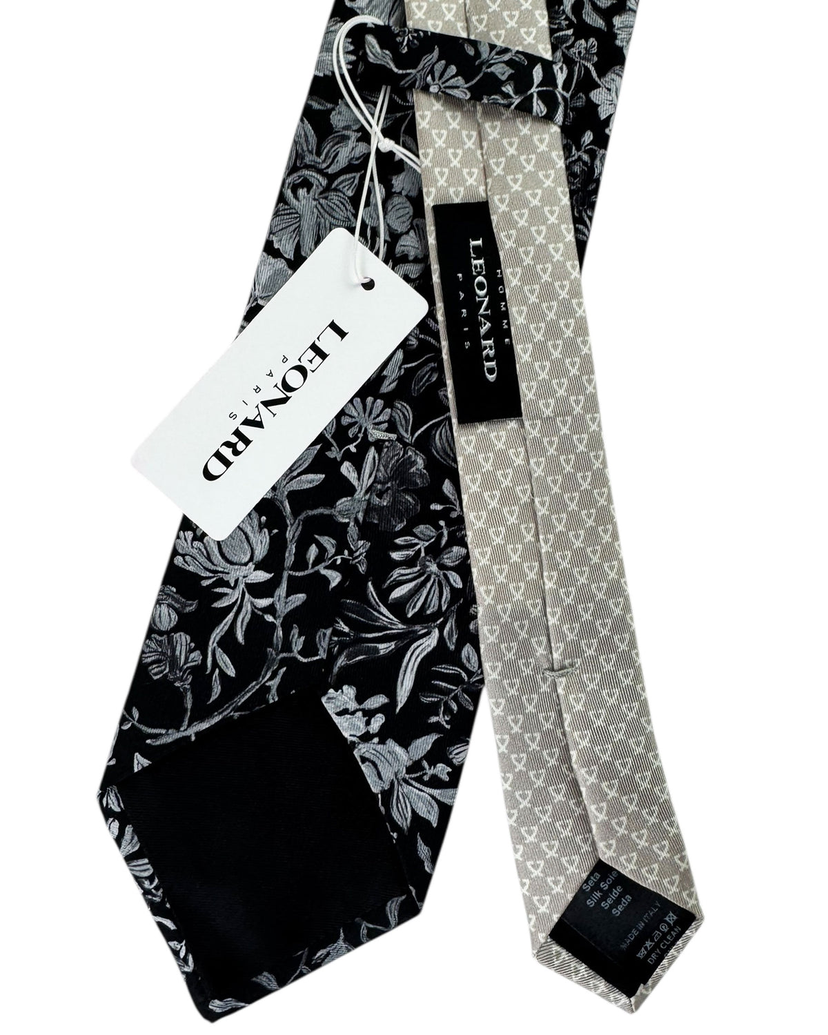 Leonard Paris Silk Tie Black Floral - Hand Made In Italy