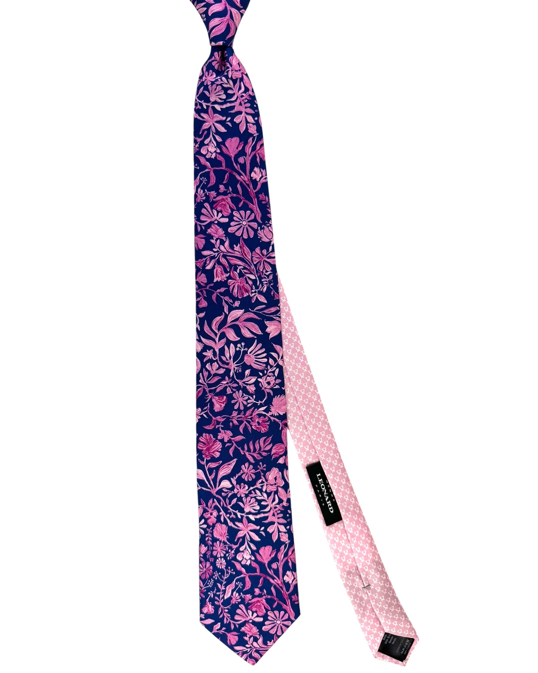 Leonard Paris Silk Tie Floral Dark Blue Pink