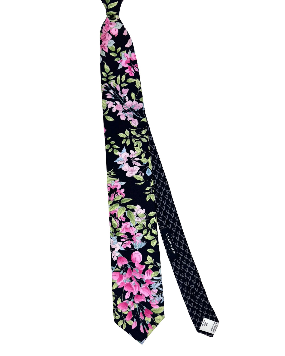 Leonard Paris Silk Tie Black Pink Floral