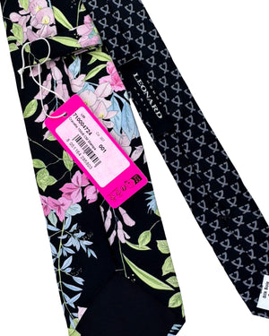 Leonard Paris Tie Black Pink Floral