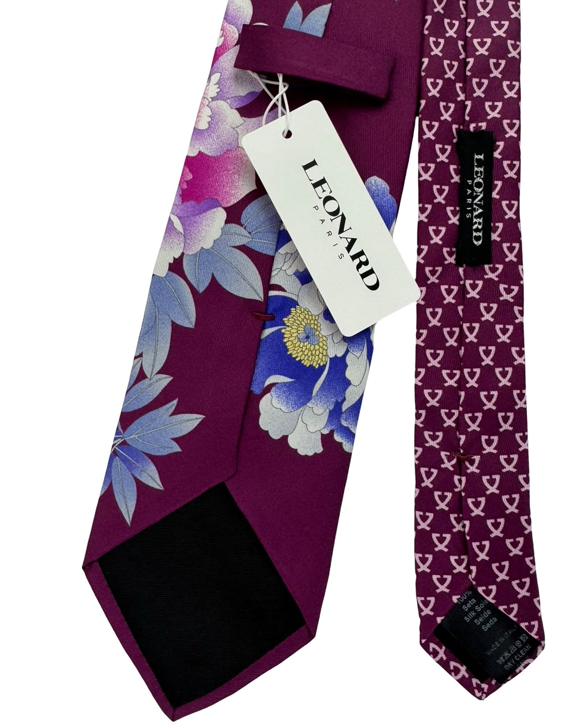 Leonard Paris Tie Purple Floral Blue Pink Orchids & Peonies