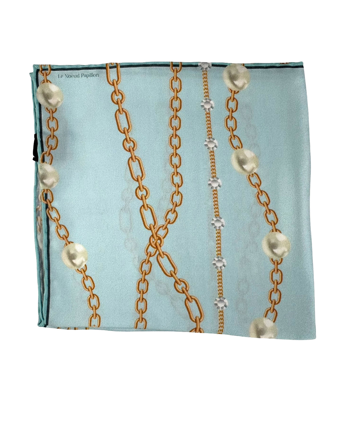 Le Noeud Papillon Silk Pocket Square Seafoam Gray Pearls & Chain FINAL SALE