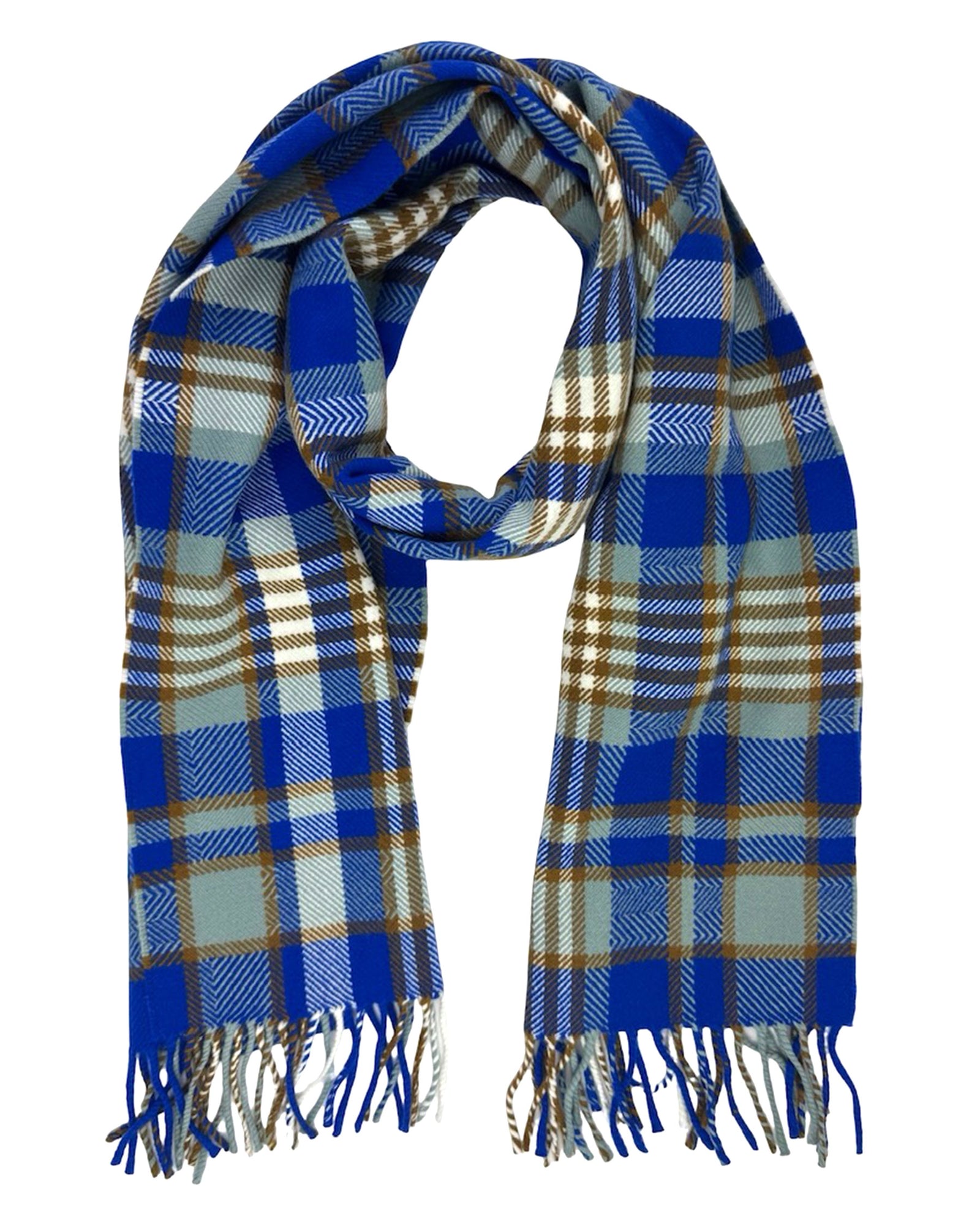 Loro Piana Scarf Royal Blue Brown Check Plaid 