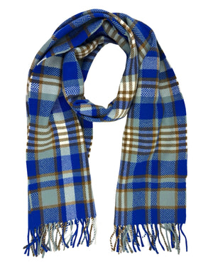 Loro Piana Scarf Royal Blue Brown Check Plaid 