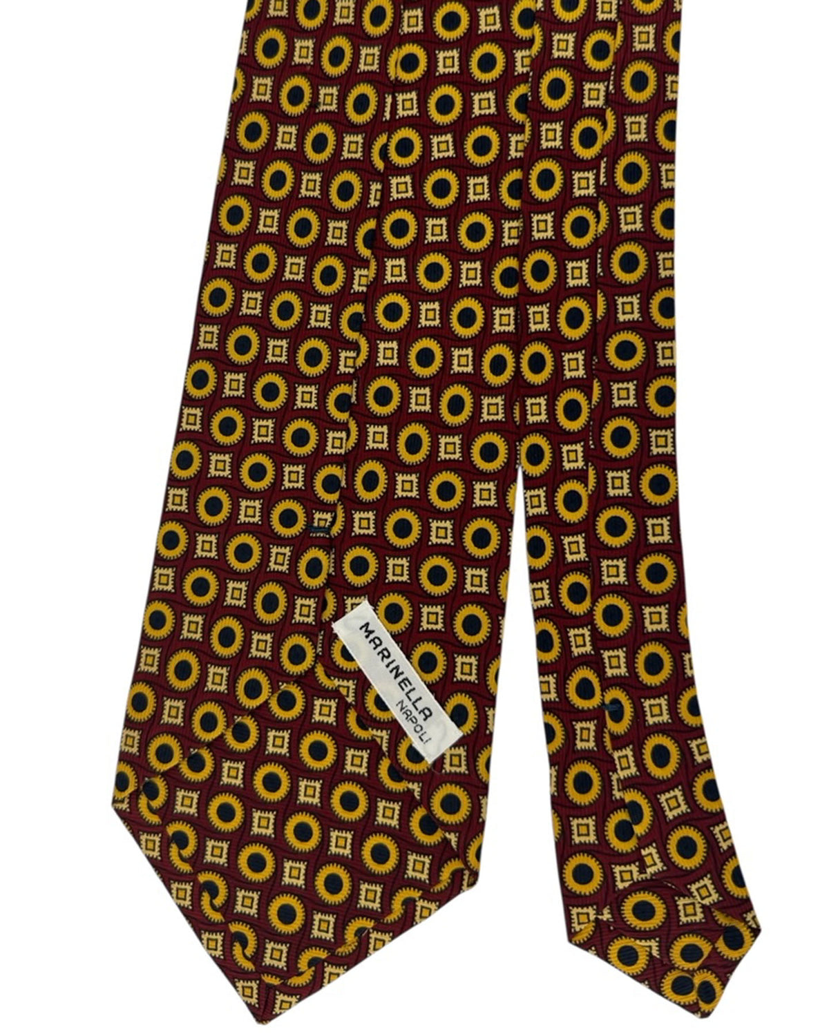 E. Marinella Silk Tie Red With Yellow and Blue Circular Pattern- Wide Necktie