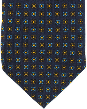 E. Marinella Tie Navy Brown Floral Design