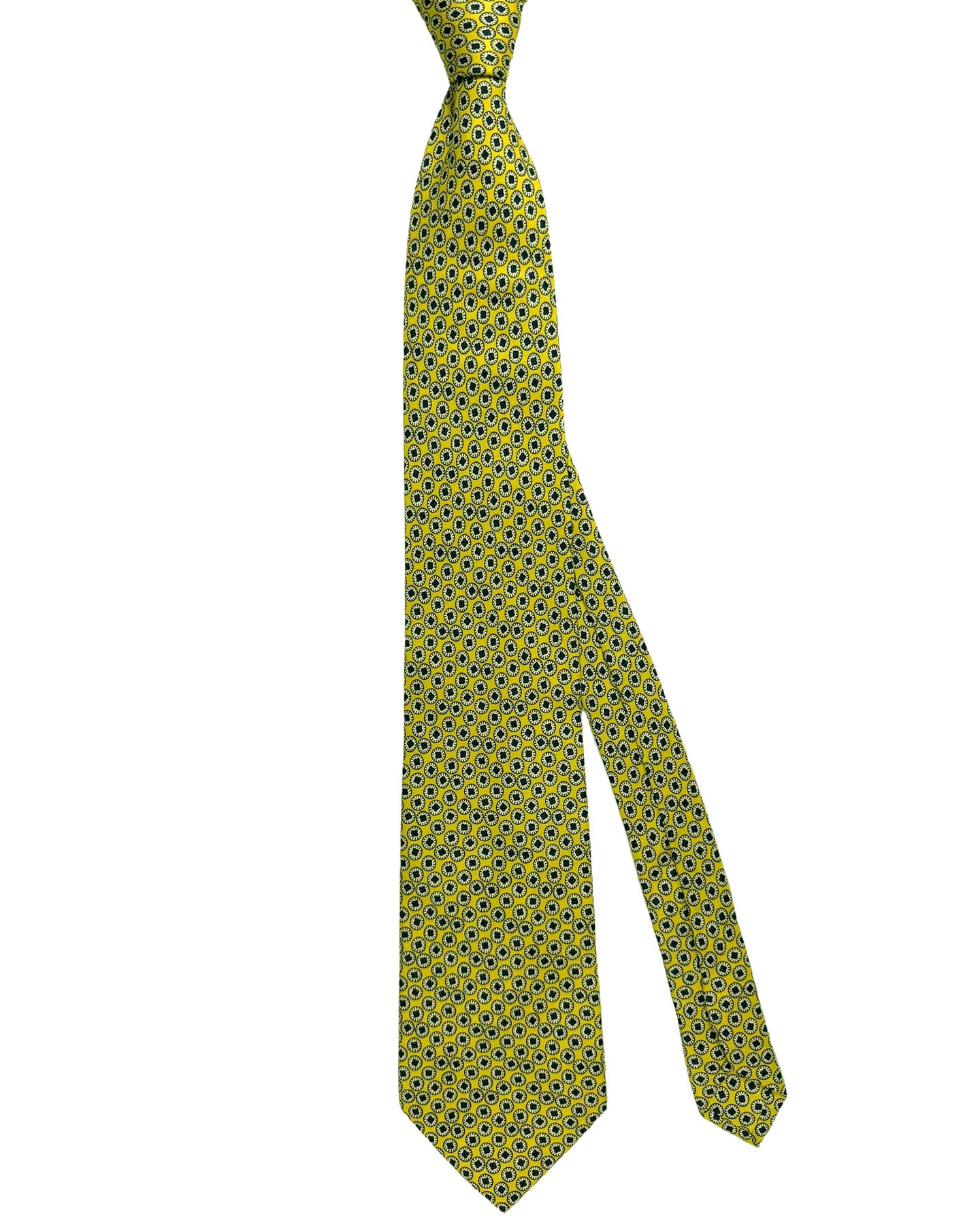 E. Marinella Tie Bright Yellow Navy Mini Geometric Design