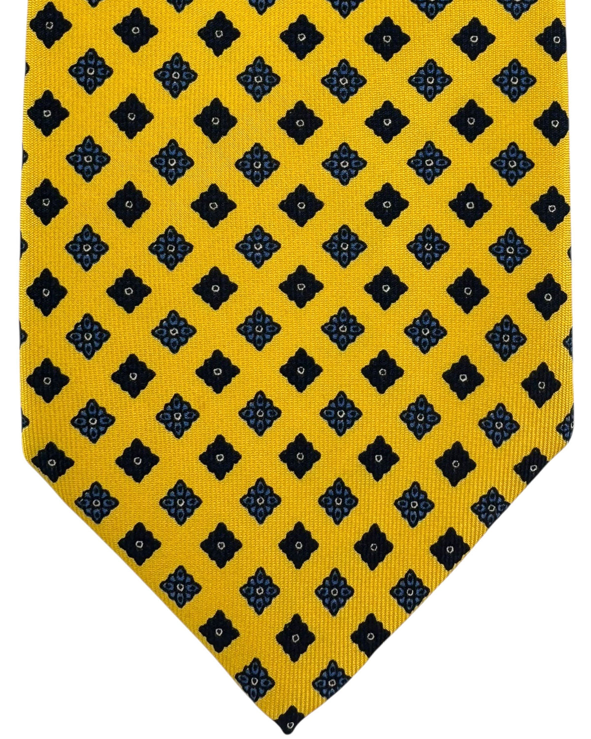 E. Marinella Silk Tie Orange-Mustard Midnight Blue Geometric