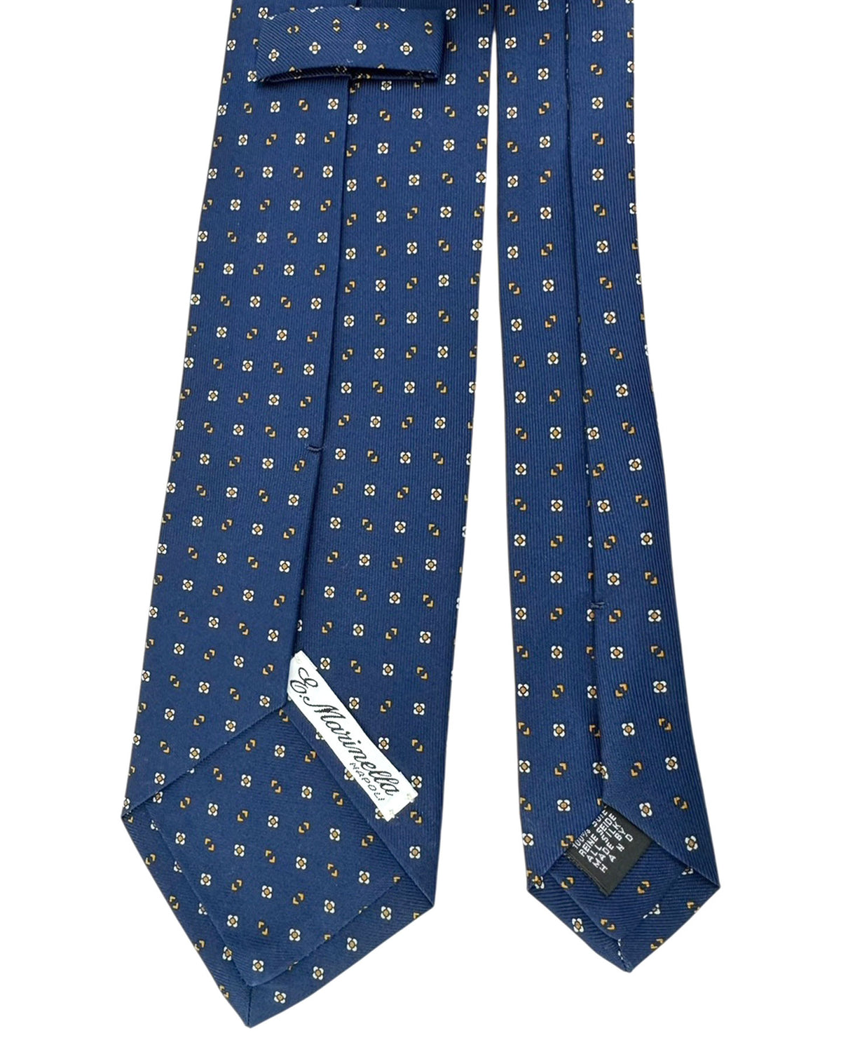 E. Marinella Silk Tie Navy Brown Geometric Design - Wide Necktie