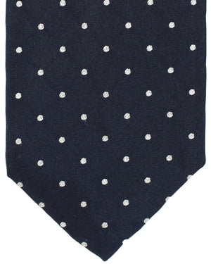 Massimo Valeri 11 Fold Tie Dark Blue Silver Dots - Elevenfold Necktie