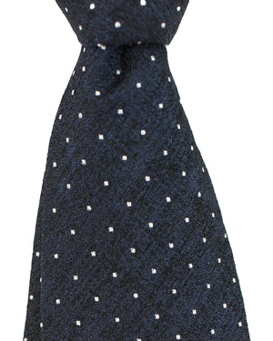 Massimo Valeri 11 Fold Tie Dark Blue Black Silver Mini Dots - Elevenfold Necktie