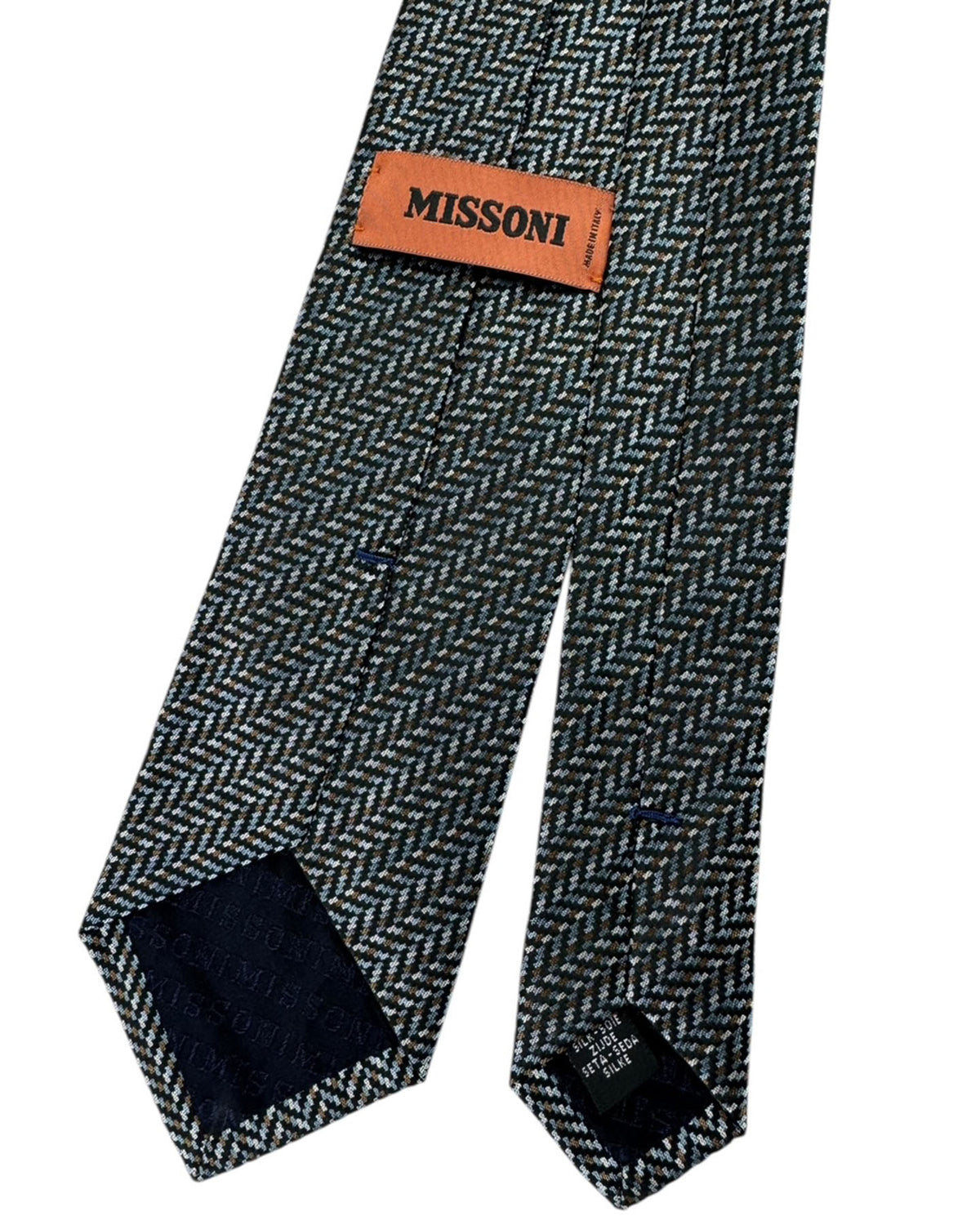Missoni Tie Gray Blue Herringbone Tweed