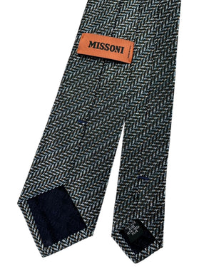 Missoni Tie Gray Blue Herringbone Tweed