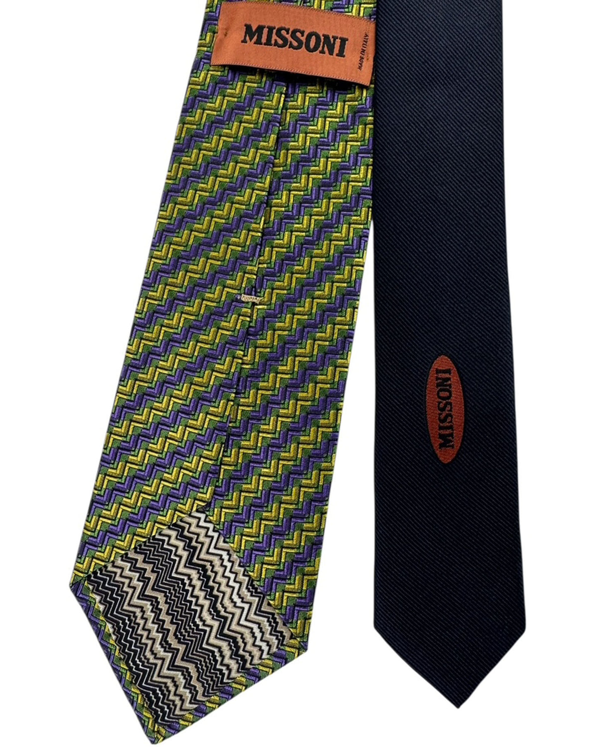 Missoni Tie Purple Green Yellow Basketweave Chevron