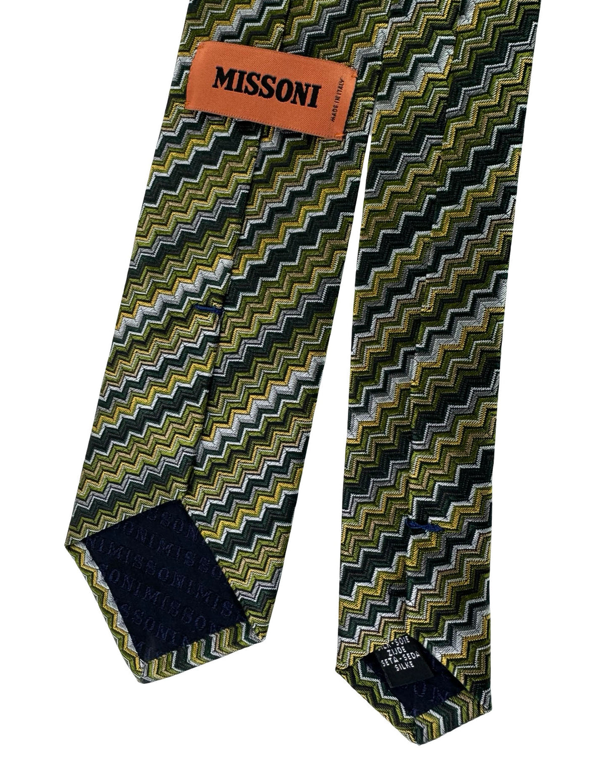 Missoni Silk Tie Green Gold Chevron Pattern