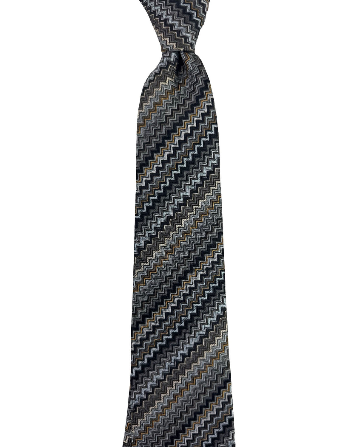 Missoni Silk Tie Charcoal Silver Chevron Pattern
