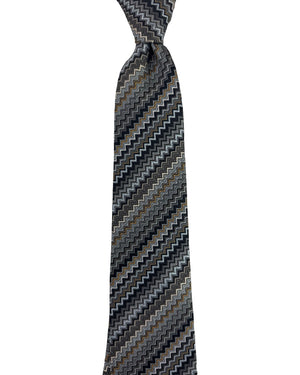 Missoni Silk Tie Charcoal Silver Chevron Pattern
