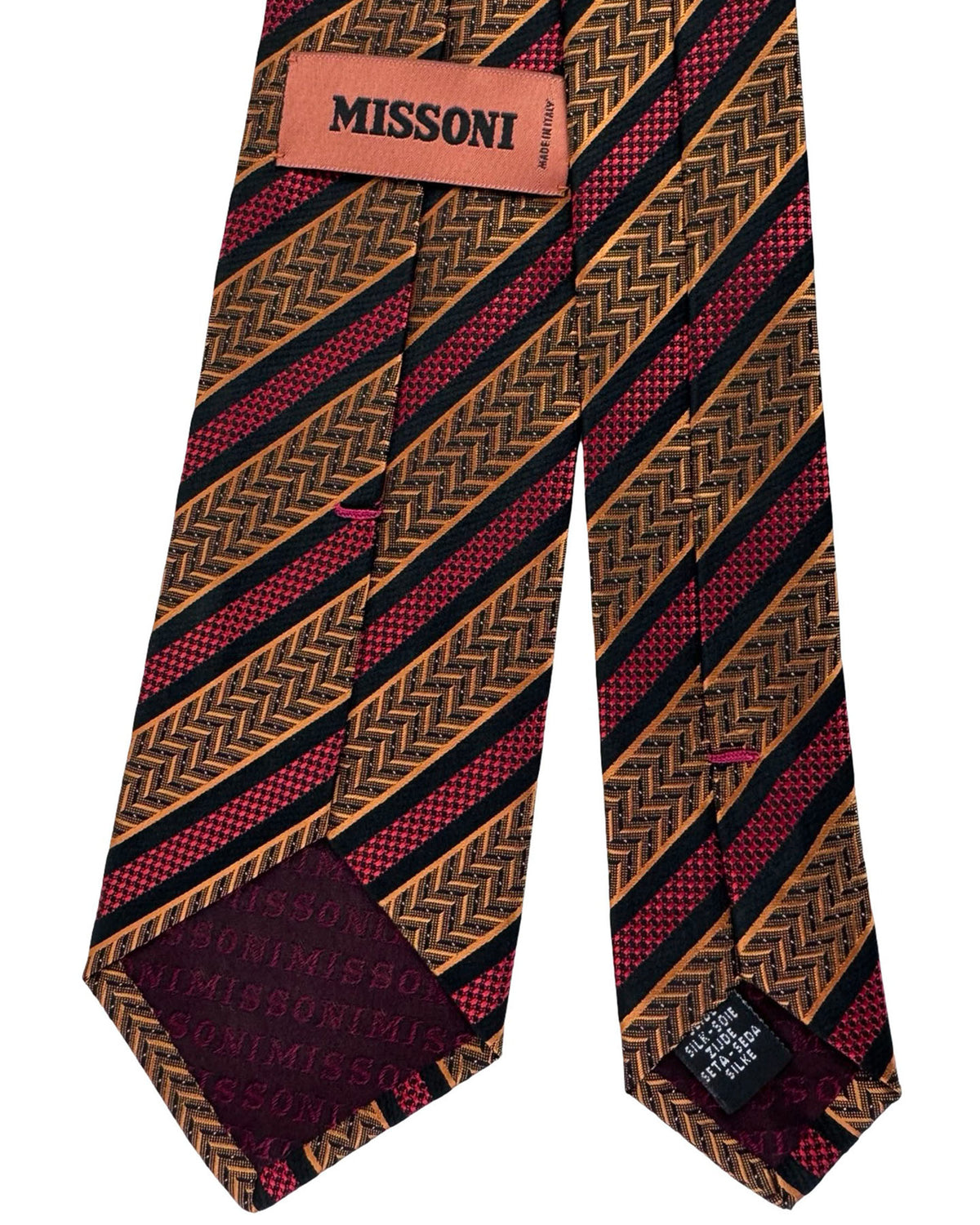 Missoni Silk Tie Black And Brown Herringbone Stripe