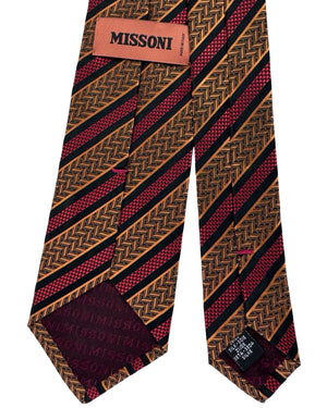 Missoni Silk Tie Black And Brown Herringbone Stripe