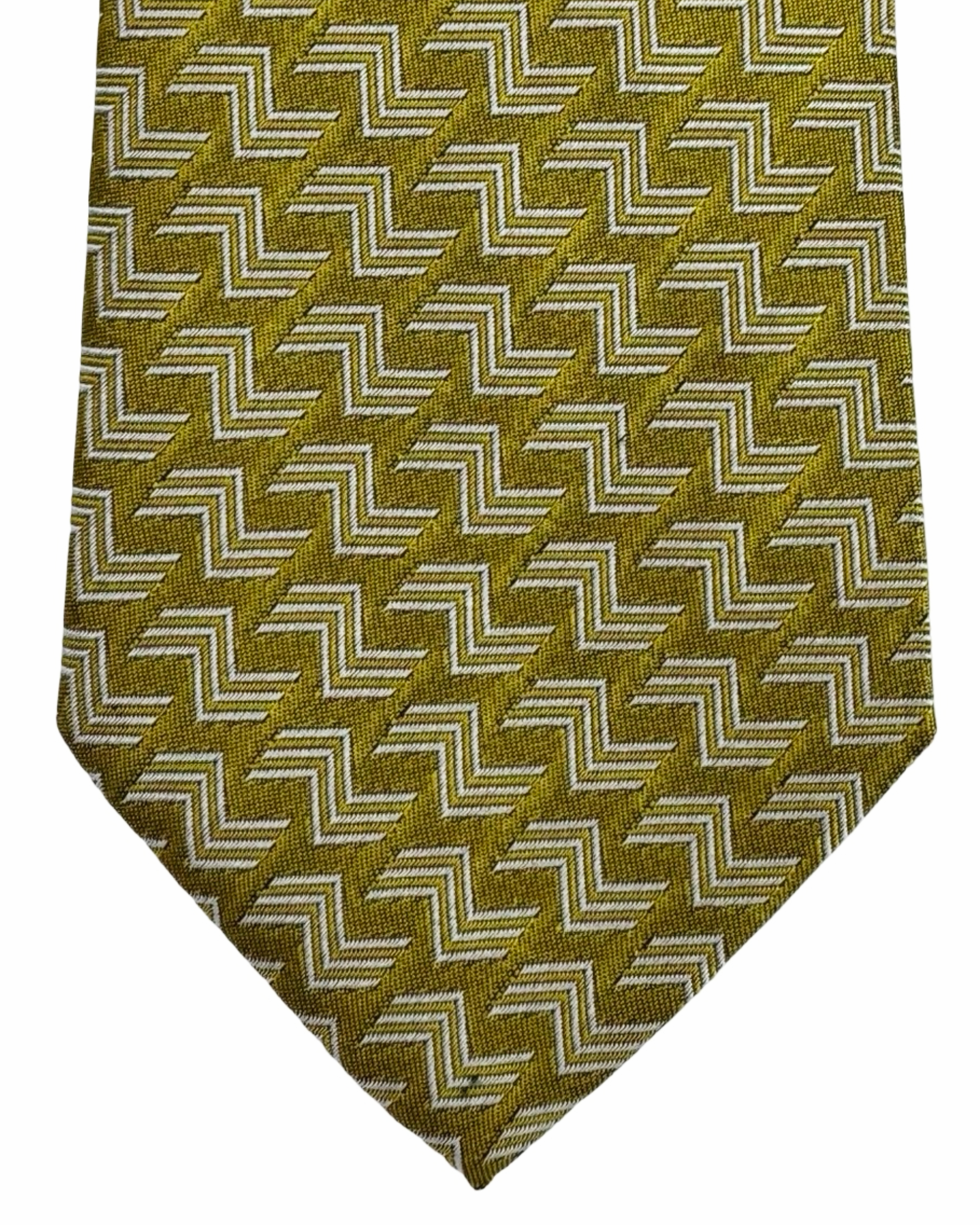 Missoni Silk Tie Olive Silver-Gray Zig Zag Pattern