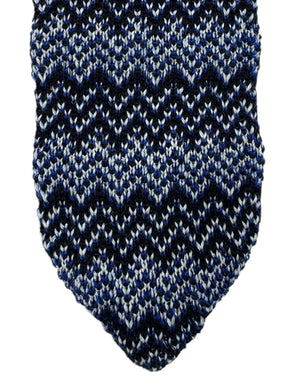 Missoni Knitted Tie Royal Blue Herringbone Design Wool Silk
