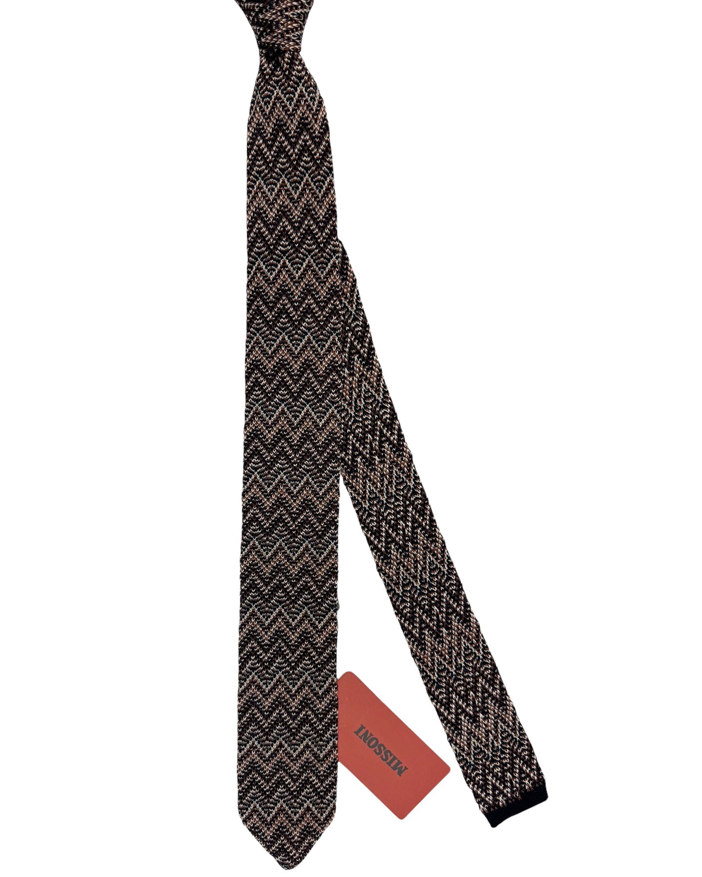 Missoni Knitted Tie Brown Herringbone Design