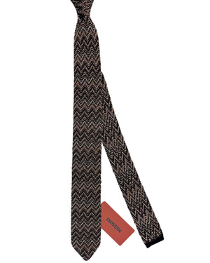 Missoni Knitted Tie Brown Herringbone Design Wool Silk