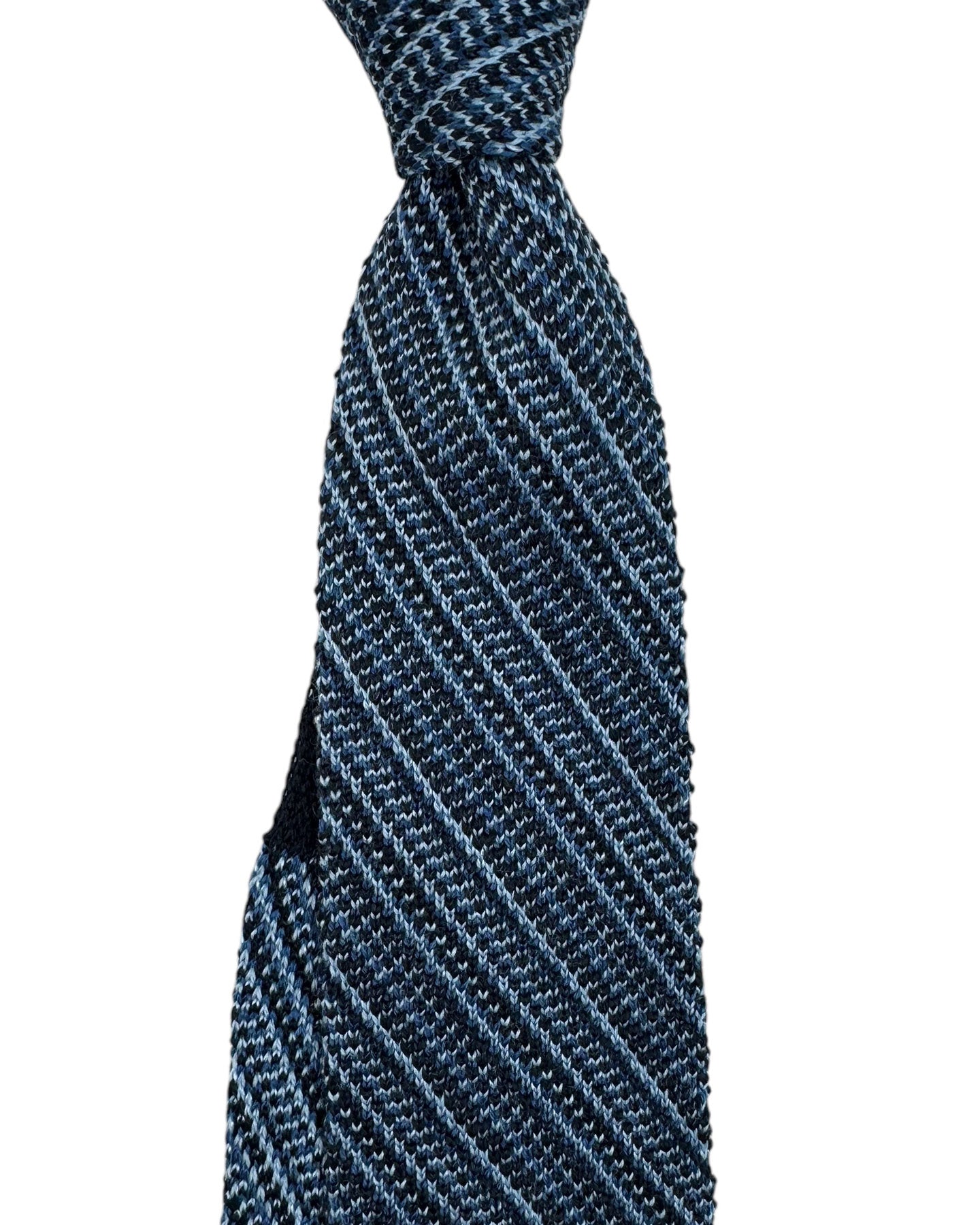 Missoni Knitted Skinny Tie Navy Blue Stripes Design