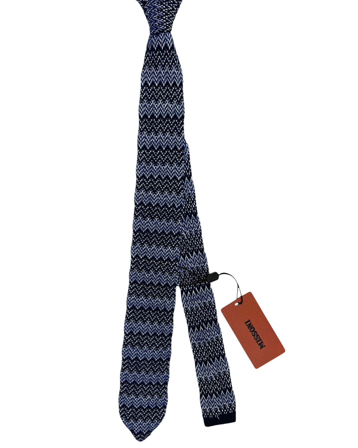 Missoni Knitted Tie Royal Blue Herringbone Design Wool Silk