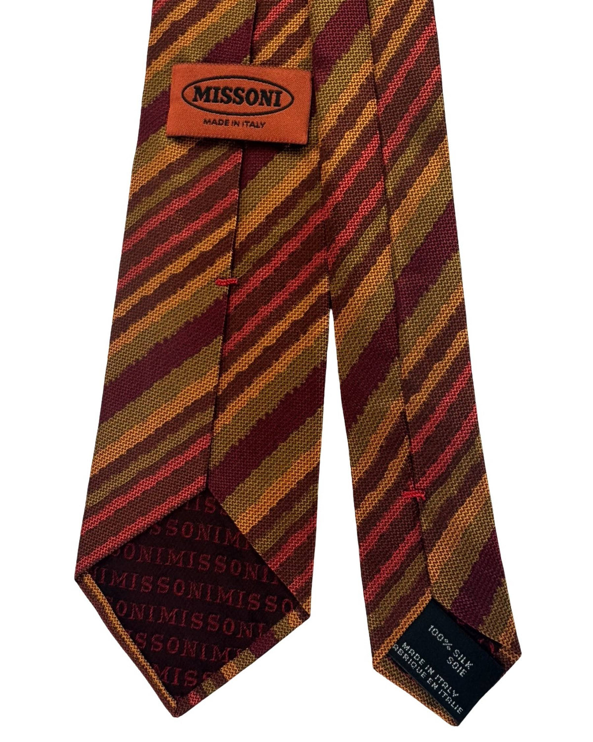 Missoni Silk Tie Bordeaux Orange Green Striped Design