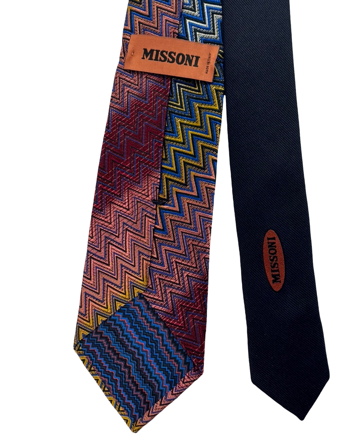 Missoni Silk Tie Bordeaux Pink Royal Blue ZigZag Chevron Pattern