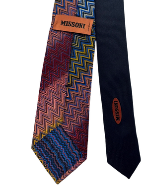 Missoni Silk Tie Bordeaux Pink Royal Blue ZigZag Chevron Pattern