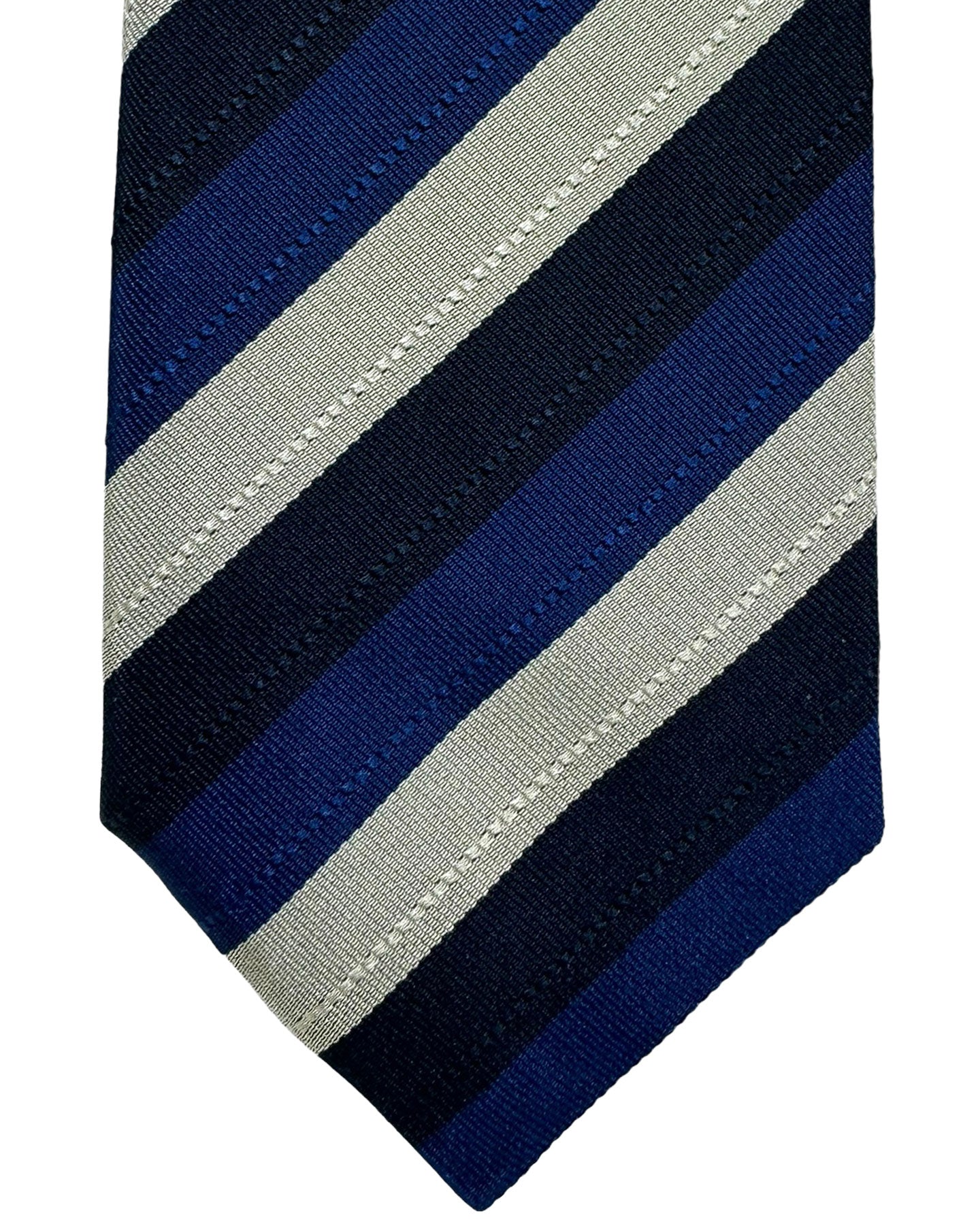 Moschino Tie Navy Royal Blue Gray Stripes Design 