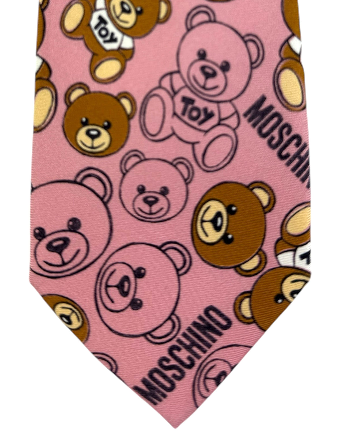 Moschino Silk Tie Pink With Mixed Teddy Bear Face Pattern