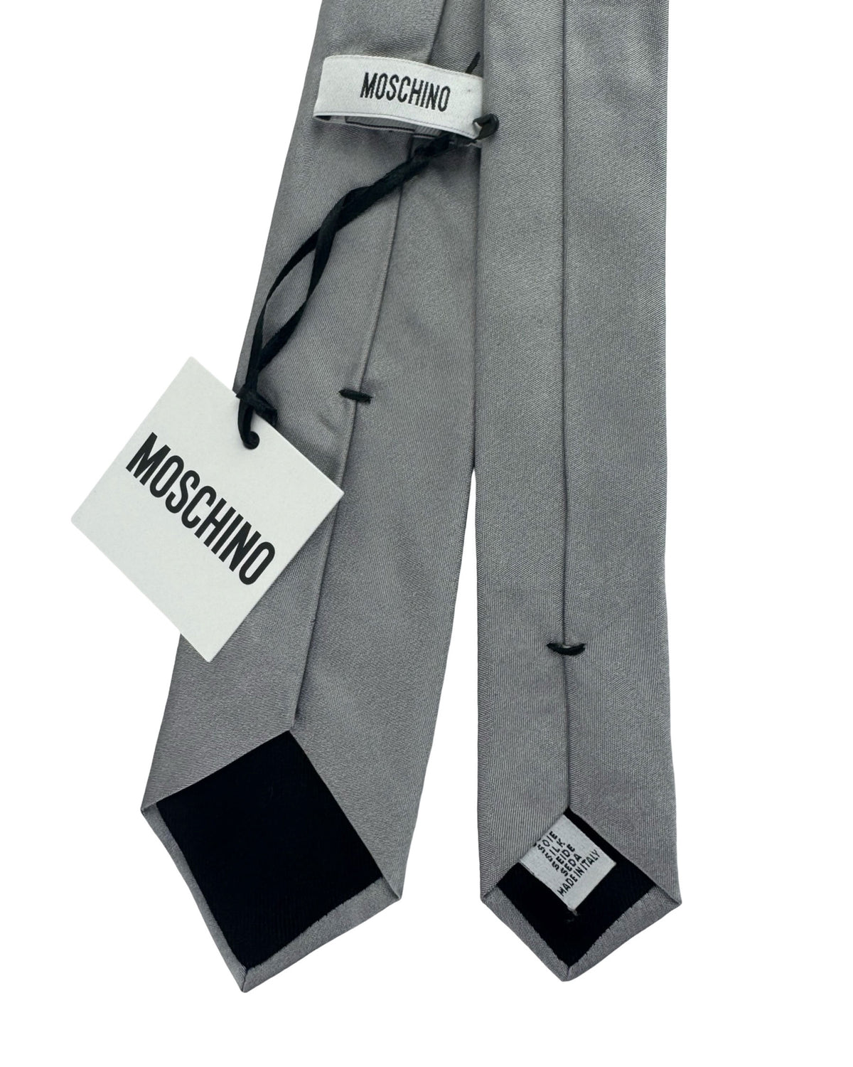 Moschino Silk Tie Solid Gray & Logo