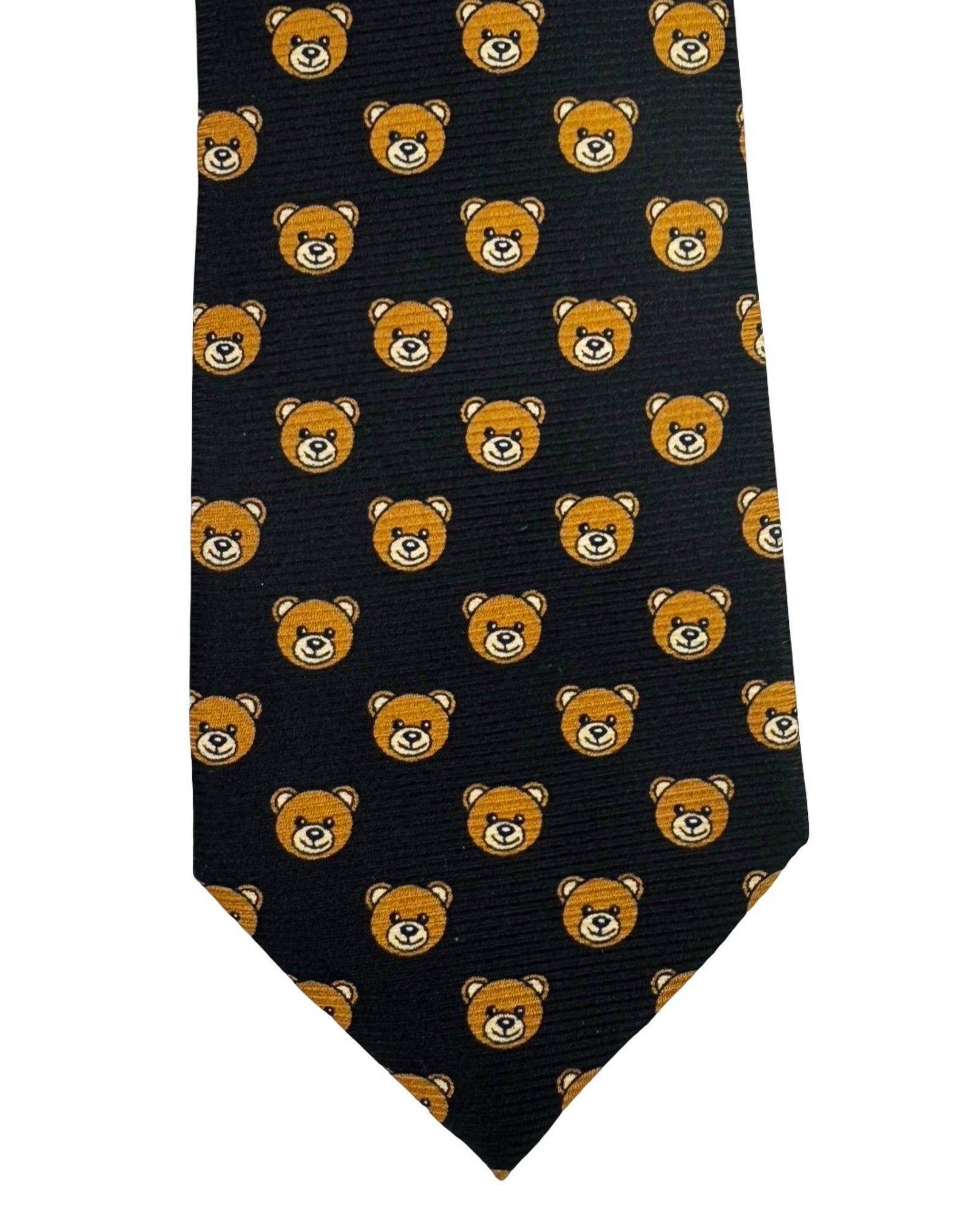 Moschino Silk Tie Black Brown Toy Bear Design