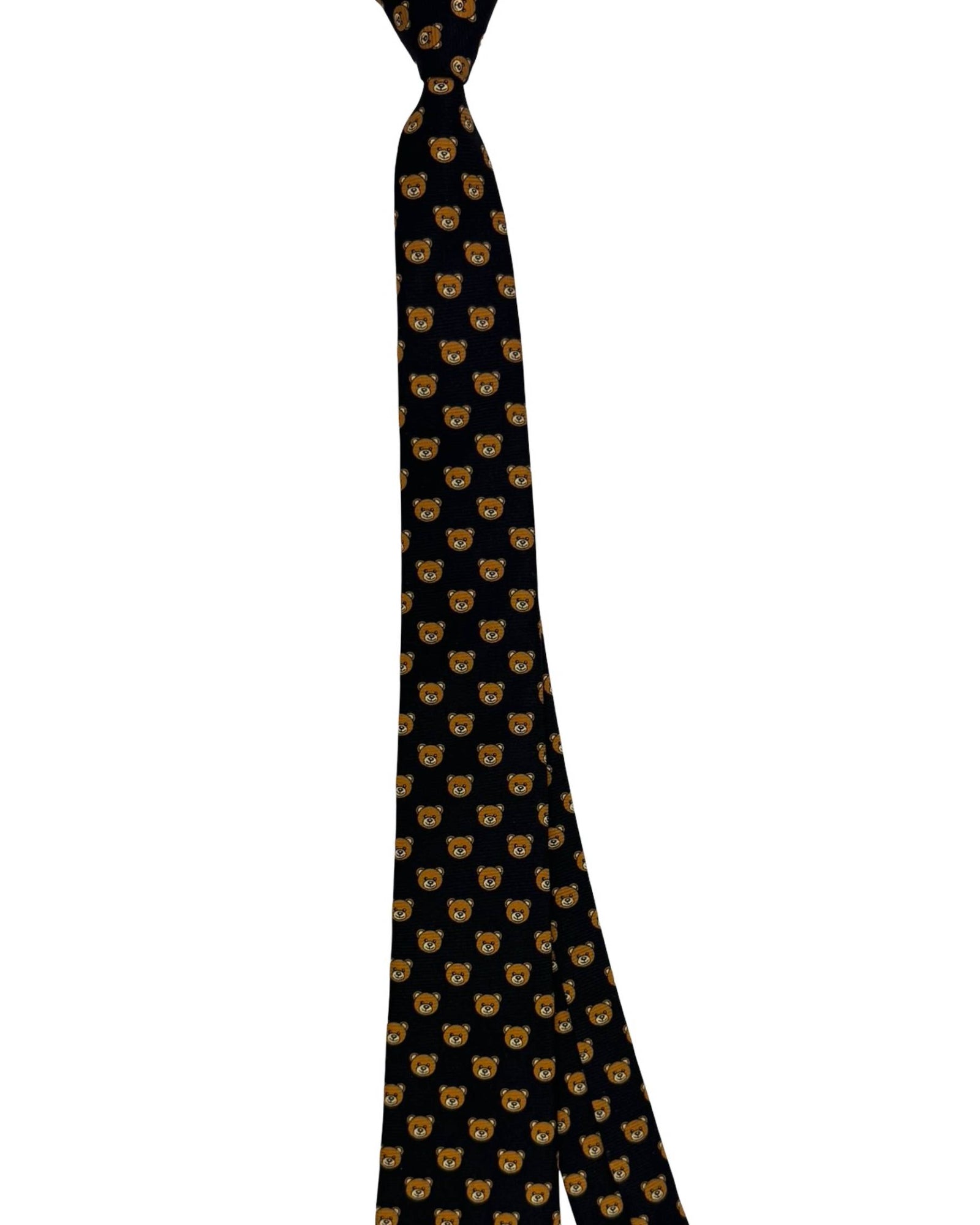 Moschino Silk Tie Black Brown Toy Bear Design