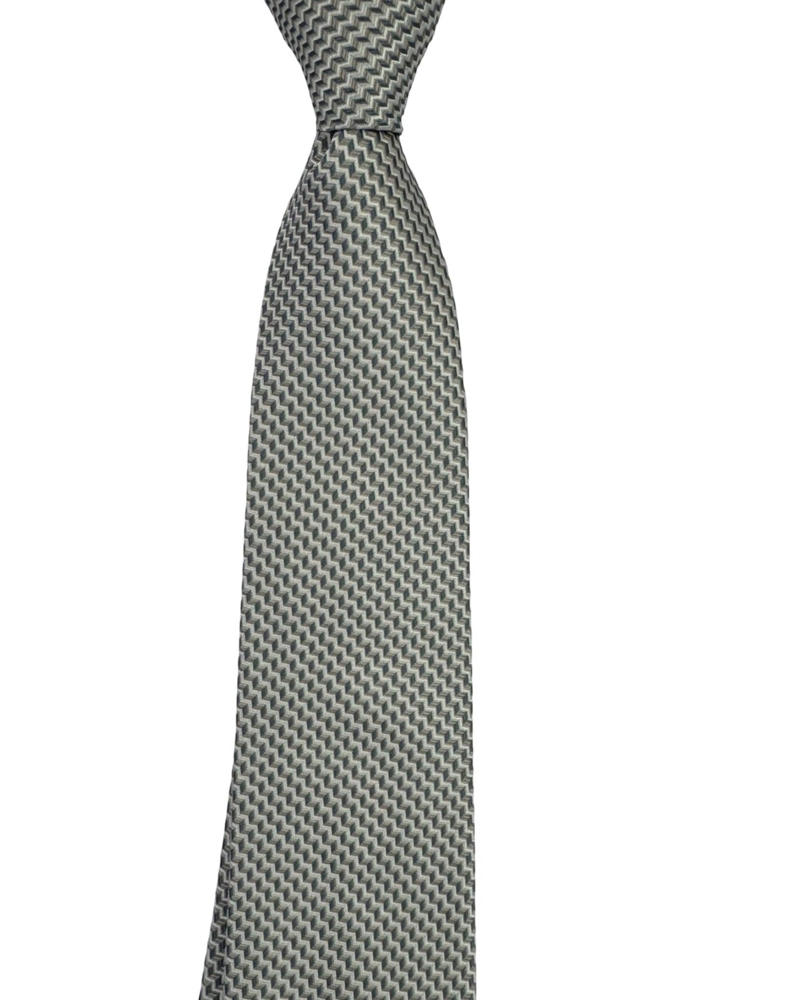 Moschino Silk Tie Grey Silver Chevron Design
