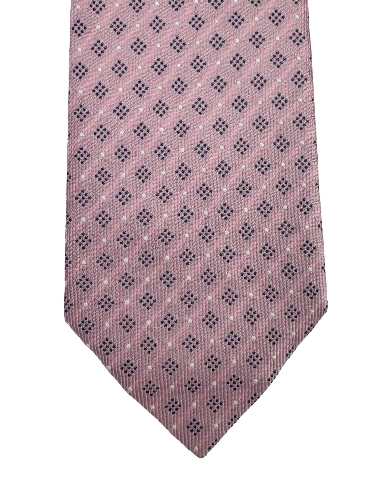 Moschino Silk Tie Pink Navy Silver Geometric Design