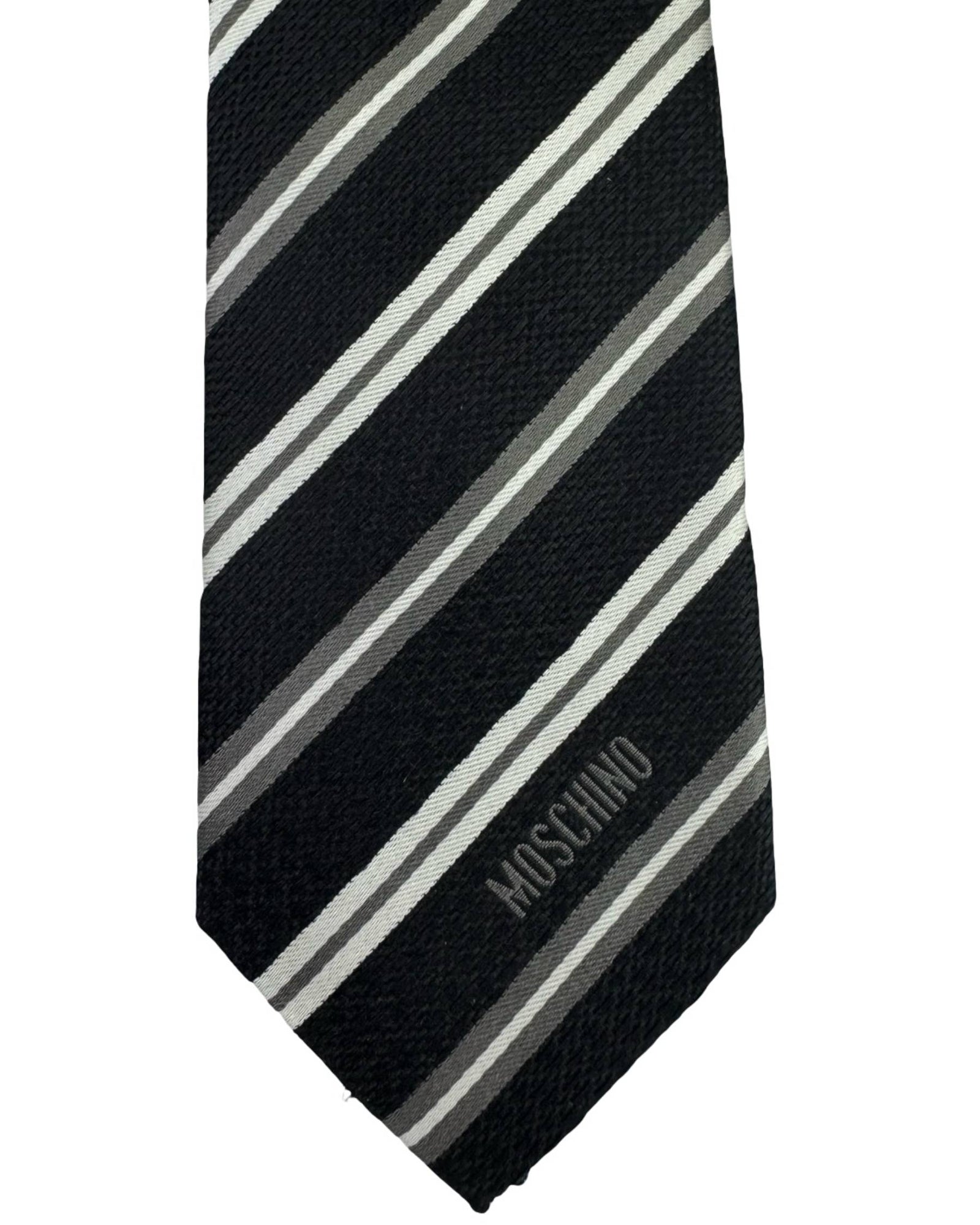 Moschino Tie Black Gray Silver Stripes