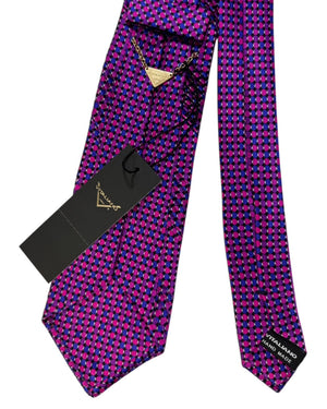 Vitaliano Pancaldi Pleated Silk Tie Pink Purple Blue Polka Dot