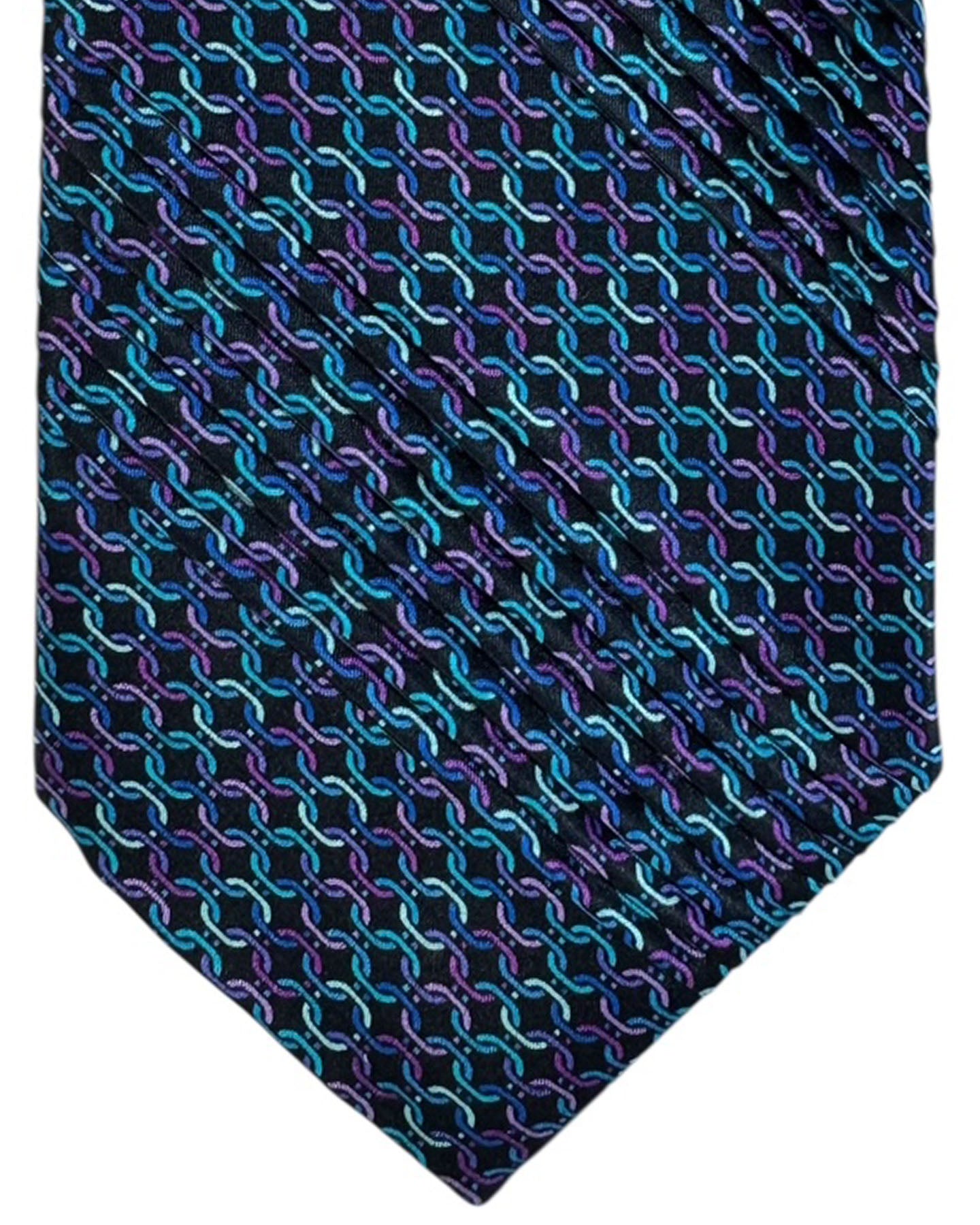Vitaliano Pancaldi Pleated Silk Black Blue Purple Interlocking Chain Link