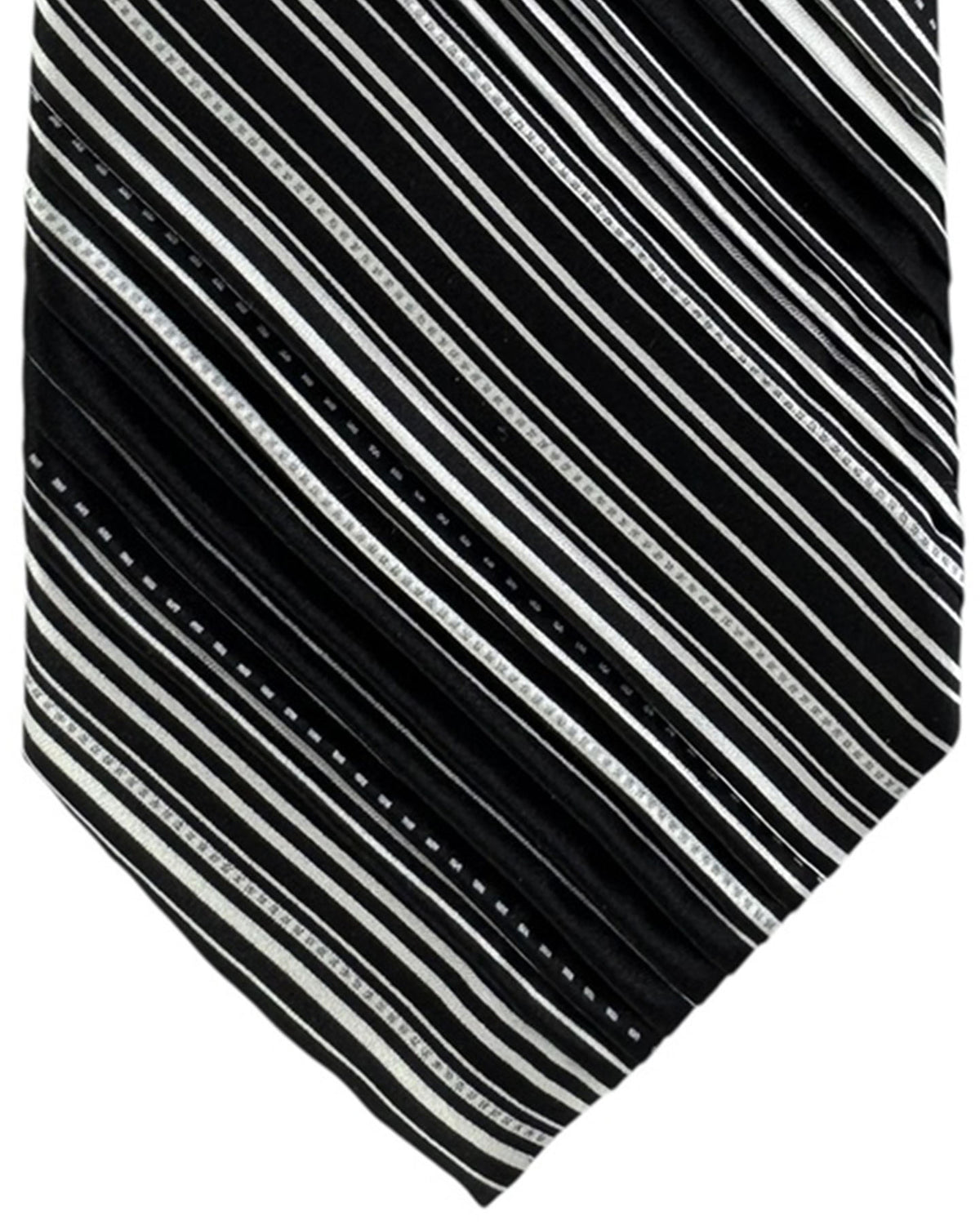 Vitaliano Pancaldi Pleated Silk Tie Black and Gray Monochrome Stripe