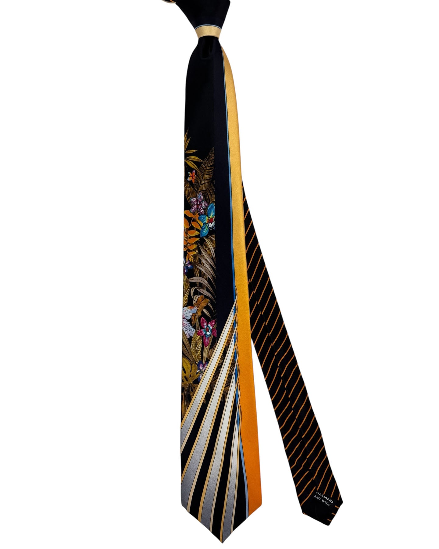 Vitaliano Pancaldi Tie Black Orange-Golden Tropical Bloom Floral